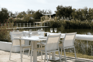 Photo terrasse restaurant gastronomique Camargue Marius Hôtel Spa Camargue Mas de la Fouque