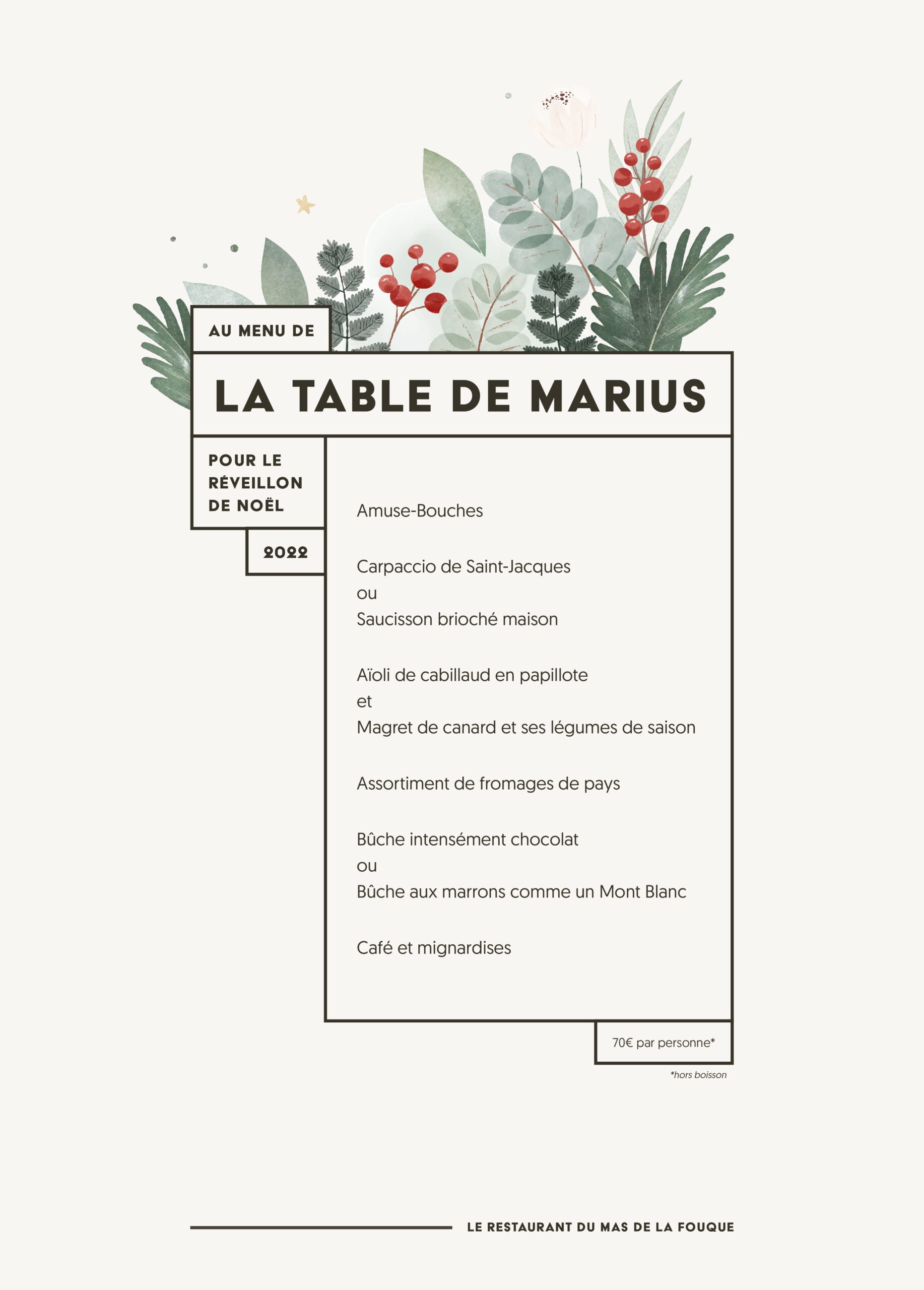 marius menu fetes2022 noel scaled | Mas de la Fouque | Hotel & Spa en Camargue